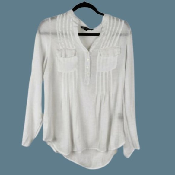 Zac & Rachel Tops - ZAC & Rachel Semi-Sheer V-Neck Tunic Top - White, Rayon Blend, Size Medium